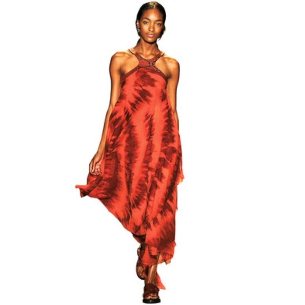 Michael Kors Runway Silk Chiffon Red Snakeskin Strap Harness dress Gown Size 12
